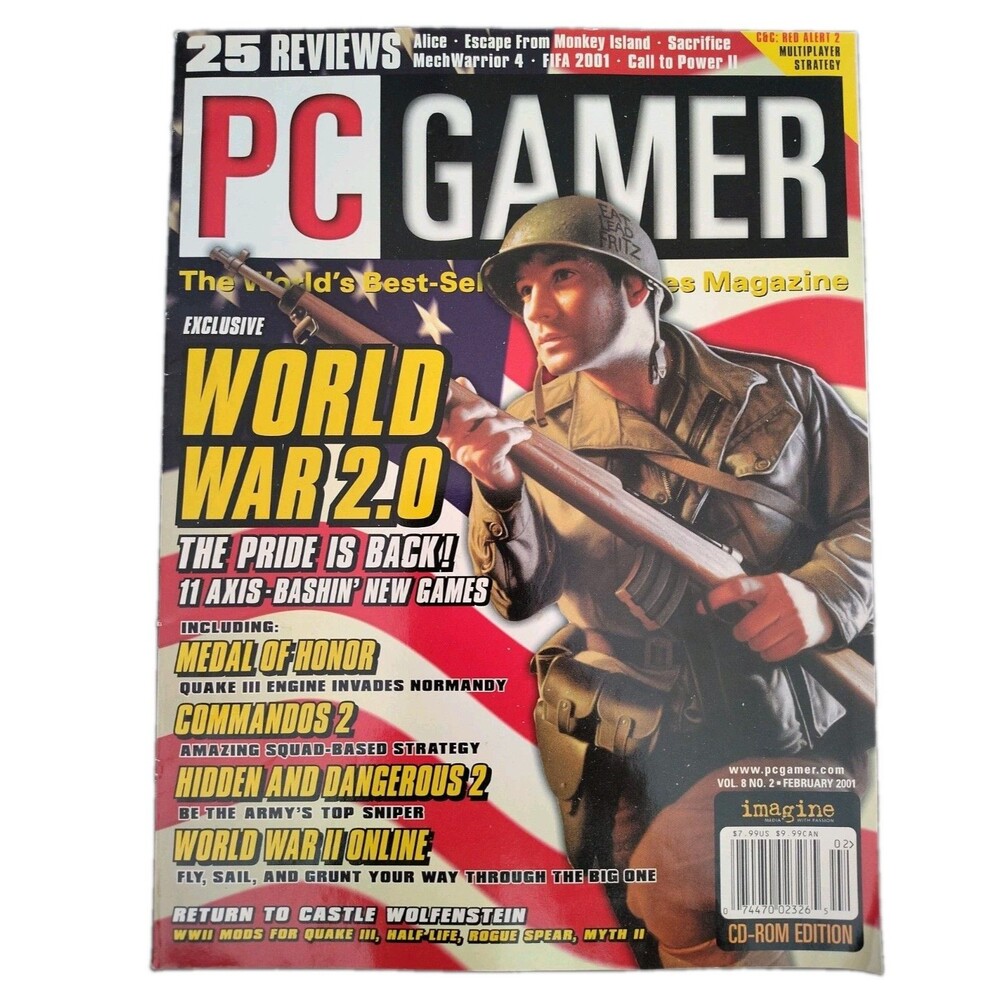 PC Gamer Magazine Feb 2001 Issue 81 World War 2.0 Medal of Honor NO LABEL No CD